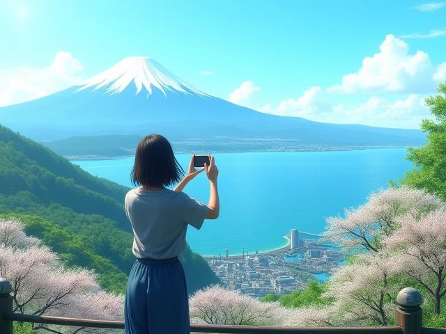 美しい風景を背景に旅行を楽しむインフルエンサー